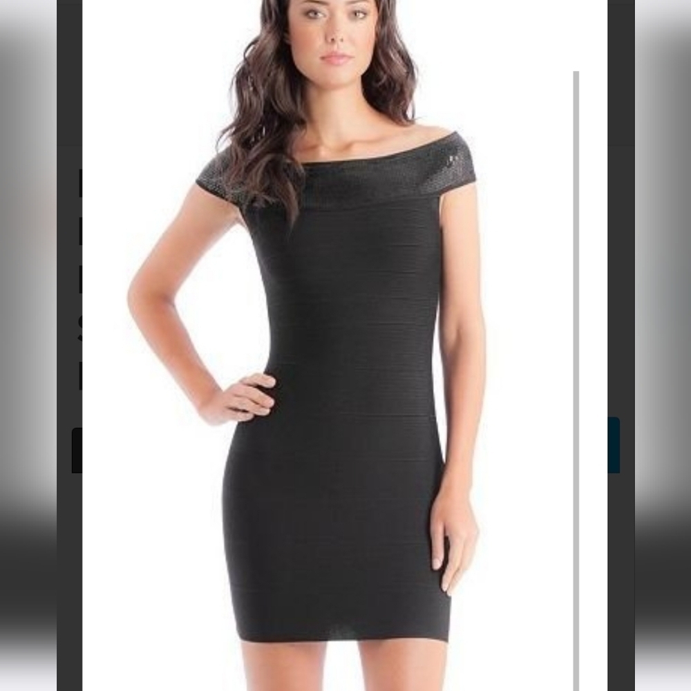 NEW WOMENS GUESS BLACK CATHERINE BANDAGE BODYCON SEQUIN COCKTAIL DRESS PARTY M
